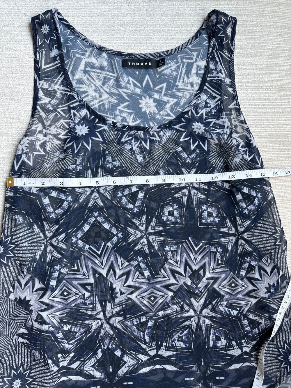 Trouve Sheer Tank Top Size Medium Navy Blue Star Pattern